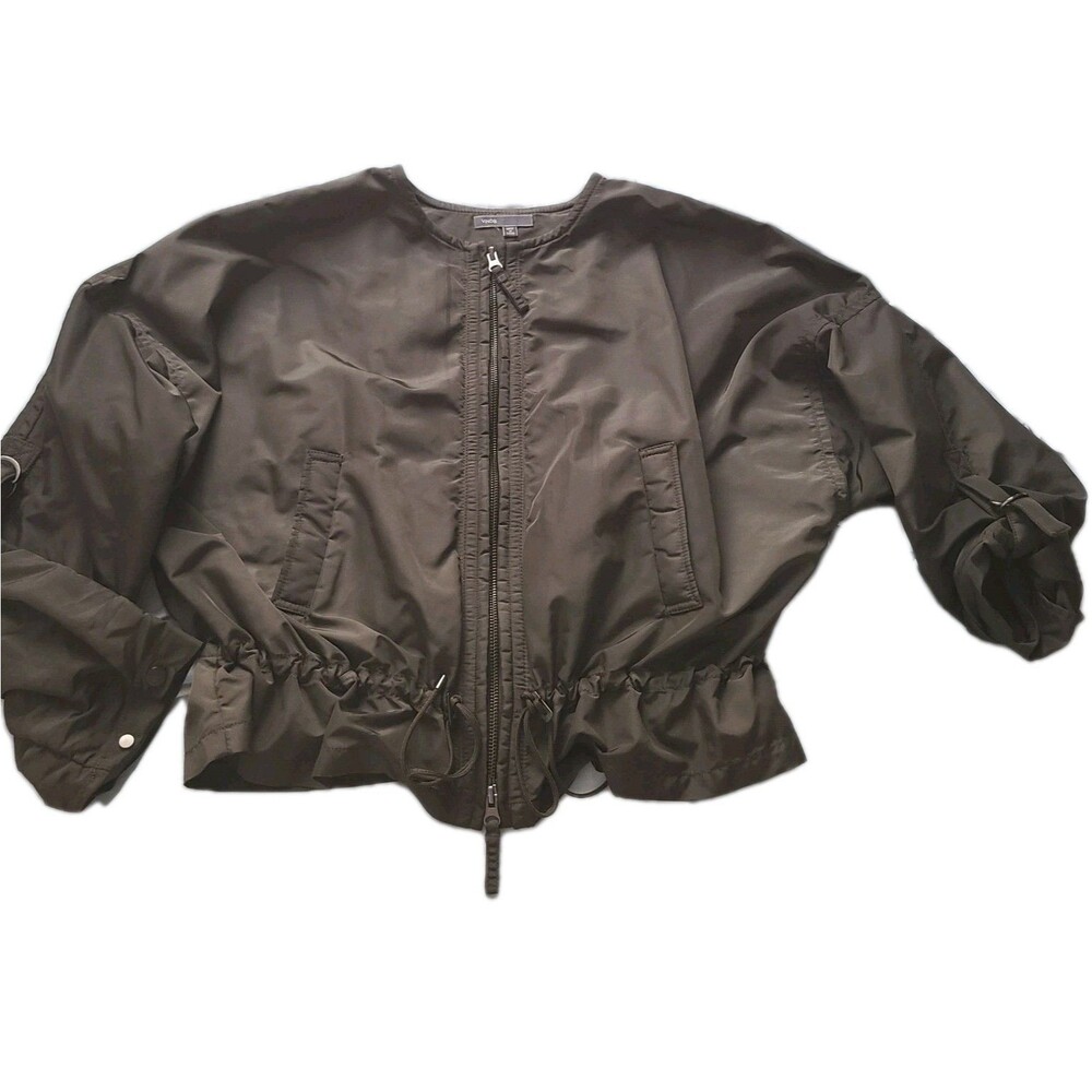 Vince Women's Jacket  Dark Olive Bomber Windbreaker sz S pockets zipper Short